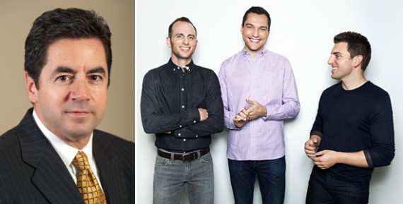 Mike Barnello and Airbnb founders Joe Gebbia, Nathan Blecharczyk and Brian Chesky