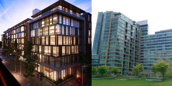From left: The Oosten at 429 Kent Avenue in Williamsburg, and the View at East Coast at 35-60 Center Boulevard in Long Island City