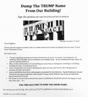 The letter a resident at Trump Place at 220 Riverside Boulevard has written to neighbors (click to enlarge)