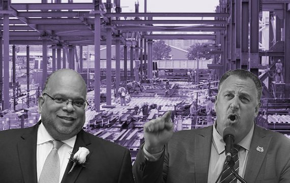 <em>Construction site in New York City (inset from left: John Banks III and Gary LaBarbera)</em>