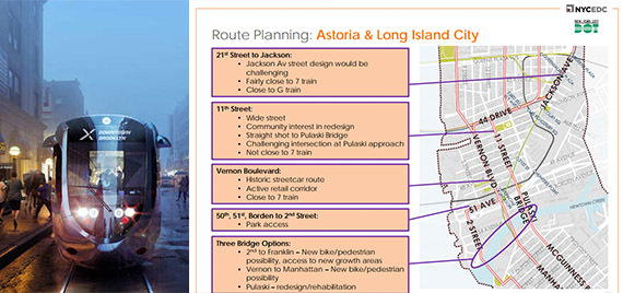Rendering of Brooklyn-Queens streetcar line and the proposed line in Astoria (click to enlarge)