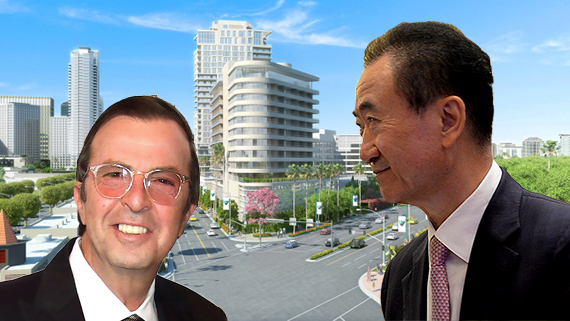 Beny Alagem, Wang Jianlin and a rendering of Alagem's defeated condo project