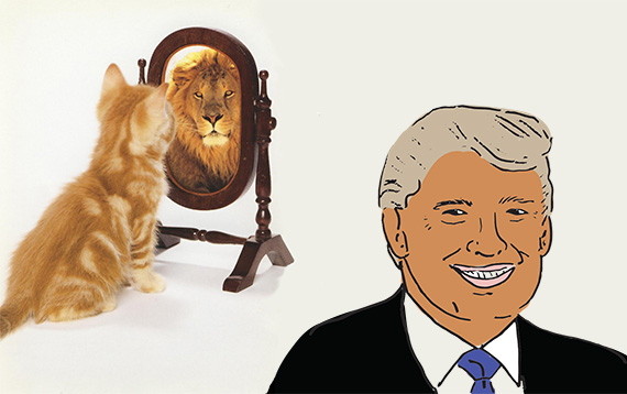 A cat seeing a lion and Donald Trump (illustration by Lexi Pilgrim for The Real Deal)