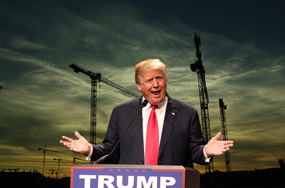 Construction cranes and Donald Trump (Credit: Evan Guest)
