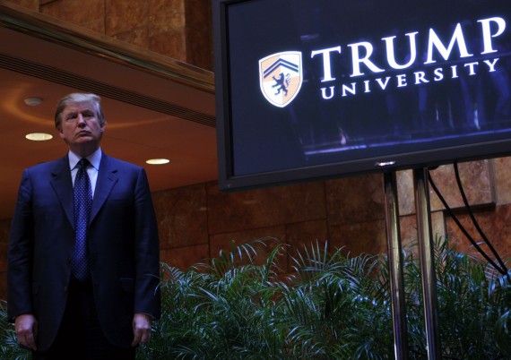 Donald Trump holding a media conference announcing the establishment of Trump University on May 23, 2005 in New York City (credit: Getty Images)
