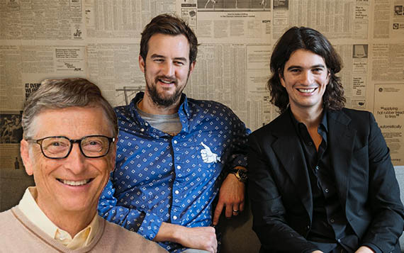 From left: Microsoft's Bill Gates and WeWork'sMiguel McKelvey and Adam Neumann