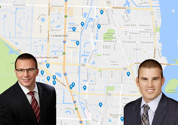 Map of properties. Inset: Cushman &amp; Wakefield's Scott O'Donnell and Greg Miller