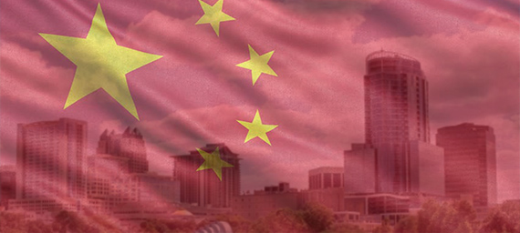 The Orlando skyline and the Chinese flag