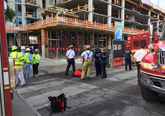 Fire rescue crews gather around the Pearl Midtown 29 construction site Tuesday (Credit: city of Miami Fire Department)