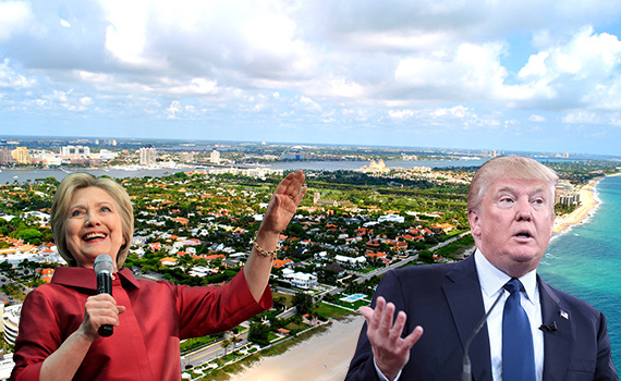 Palm Beach (Credit: Michael Kagdis). Inset: Hillary Clinton and Donald Trump (Credit: Gage Skidmore, Gage Skidmore)