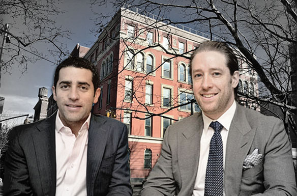 From left: Slate Property Group’s Martin Nussbaum and David Schwartz and Rivington House at 45 Rivington Street on the Lower East Side
