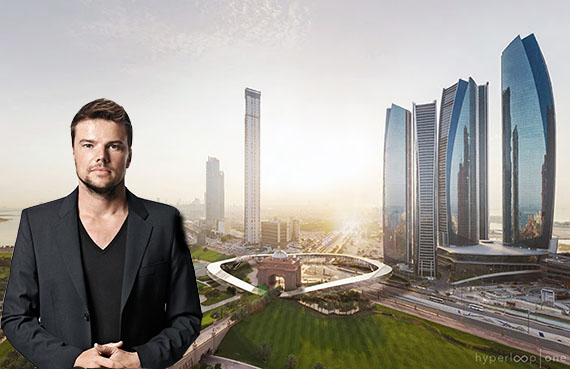 Bjarke Ingels and a rendering of the what could be the world's first hyperloop