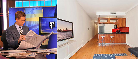 Pat Kiernan and his Williamsburg apartment (credit: NY1)