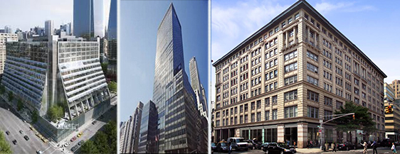 <em>From left: 450 West 33rd Street, 90 Park Avenue and 315 Hudson Street</em>