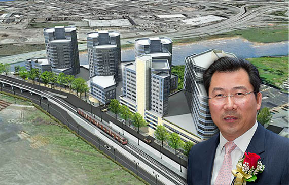 Rendering of River Park Place (credit: Ismael Levya) and Chris Xu