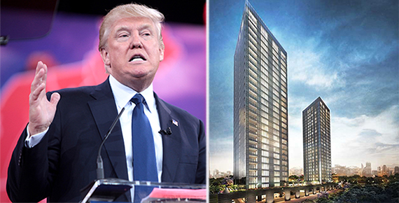 <em>From left: Donald Trump (credit: Gage Skidmore / Wikimedia Commons) and renderings of Trump Towers Pune (credit: Panchsil)</em>