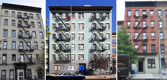 From left: 112 East 103rd Street, 411 East 118th Street and 291 Pleasant Avenue in East Harlem