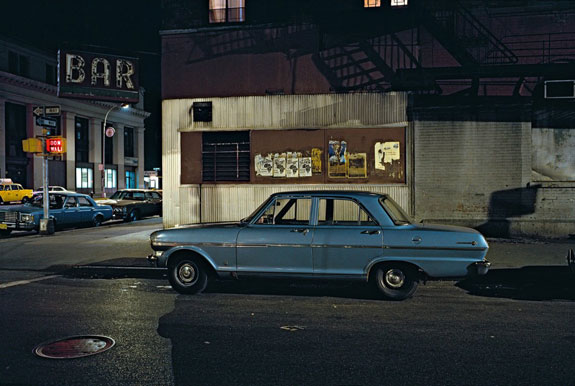 Bar car (anti-apartheid day), Chevrolet Nova, in the Twenties near Avenue of the Americas, 1976 Credit: Langdon Clay 