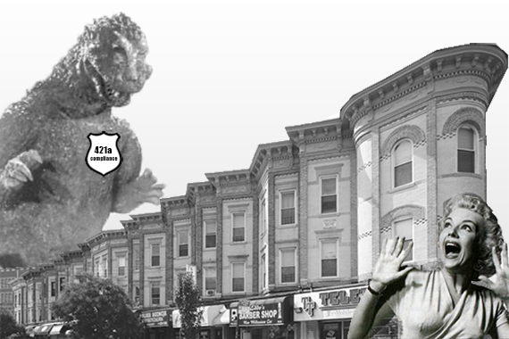 <em>Forest Avenue in Ridgewood and Godzilla circa 1954</em>