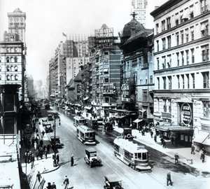 Broadway streetscape during the 1920s