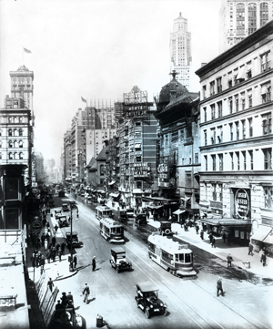 Broadway streetscape during the 1920s
