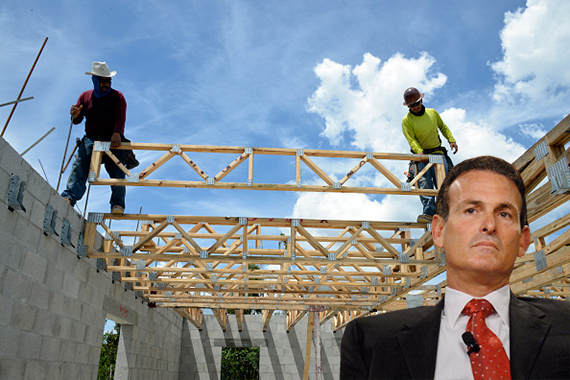 Construction workers at a Lennar development in Doral. Inset: Stuart Miller (Credit: Getty Images)