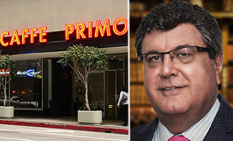 The Caffe Primo at 612 S Flower Street and Emilio Francisco (Credit: Brigham Yen, Twitter)