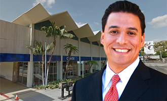 Jose Huizar and the Kurt Meyer-designed bank at 8150 Sunset Boulevard