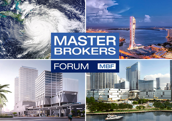 Clockwise from top left: Hurricane Matthew, Skyrise Miami, Brickell City Centre and MiamiCentral