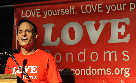 Michael Weinstein speaking at the launch of "Love Condoms" at the House of Blues in Los Angeles on August 12, 2009. (MARK RALSTON/AFP/Getty Images)