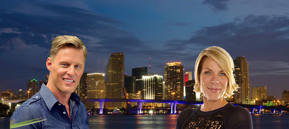 Downtown Miami. Inset: Neal Schafers and Mika Mattingly