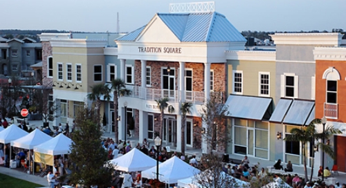 The town square at the master-planned Tradition community in Port St. Lucie