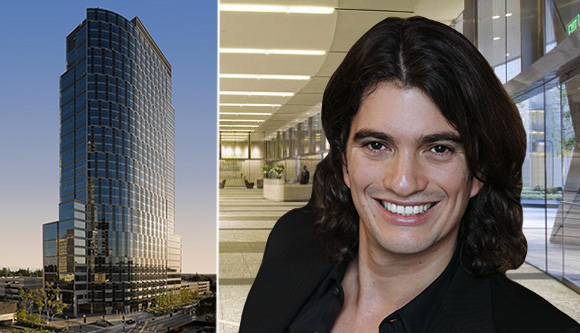 Constellation Place at 10250 Constellation Boulevard, its lobby and WeWork founder Adam Neumann