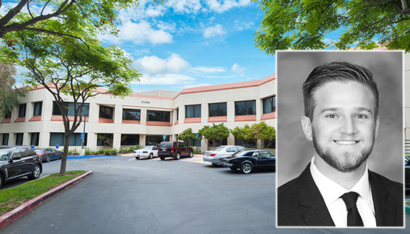 CBRE's Mike Longo and the building at 31365 Oak Crest Drive