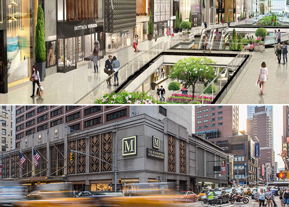 From top: Renderings of American Dream and the Manhattan Hotel at Times Square (Credit: Triple Five and Manhattan Hotel at Times Square Hotel)