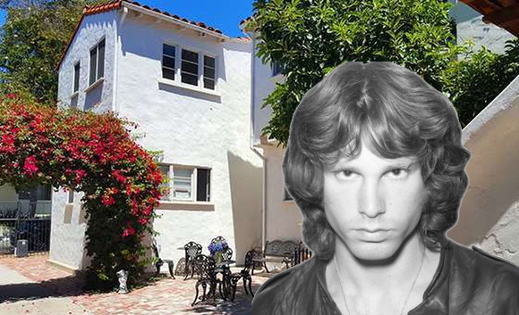 Jim Morrison and the apartment building at 8214-8218 Norton Avenue (Credit: Freedom's Phoenix, Zillow)