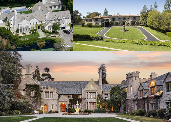 From left: Tom Cruise's old mansion on Calle Vista, the Owlwood and the Playboy Mansion