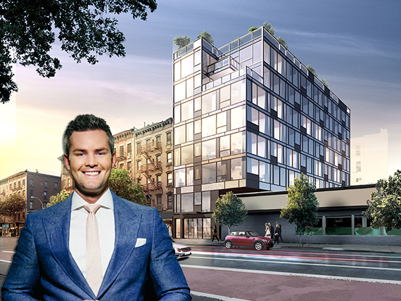 Ryan Serhant and a rendering of 75 First Avenue (Credit: Colonnade Group and Ryan Serhant)