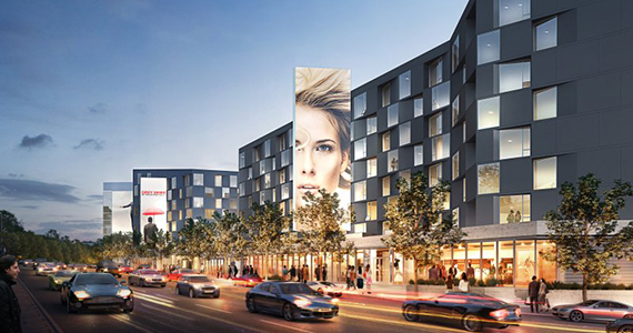 Rendering of retail and luxury residences at 8500 Sunset (Jay Luchs)