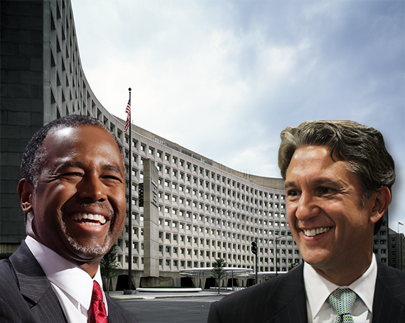 From left: Ben Carson, Robert C Weaver Federal Building and Rick Lazio (Credit: Getty Images and Library of Congress via Wikipedia)
