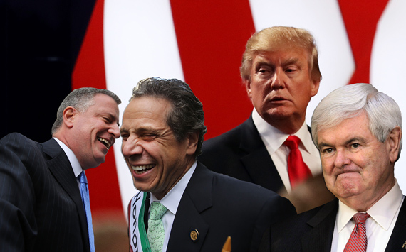 From left: Bill de Blasio, Andrew Cuomo, Donald Trump and Newt Gingrich (Credit: Getty Images)