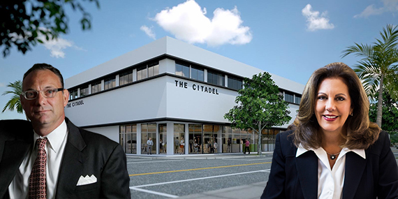 Rendering of the Citadel building. Inset: Doug Abernathy, vice president and general manager of Entercom Miami, and Donna Abood