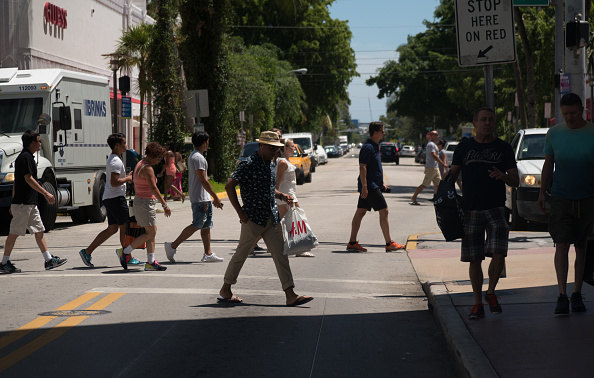 Pedestrian traffic on South Beach's Lincoln Road in August (Credit: Getty Images)
