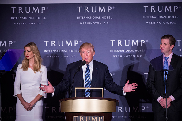 Ivanka Trump, Donald Trump and Eric Trump during the grand opening of Trump International Hotel in D.C. in October (Credit: Getty Images)