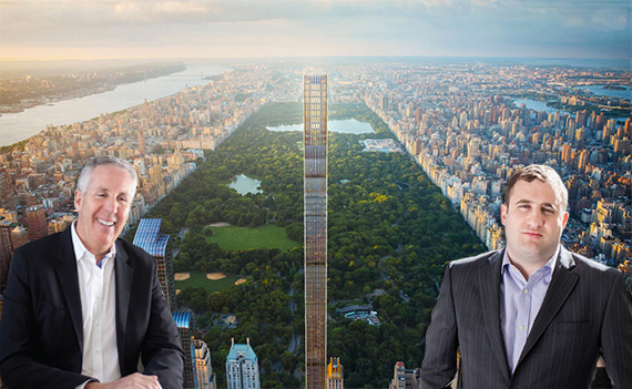 From left: Kevin Maloney, a rendering of 111 West 57th Street and Michael Stern