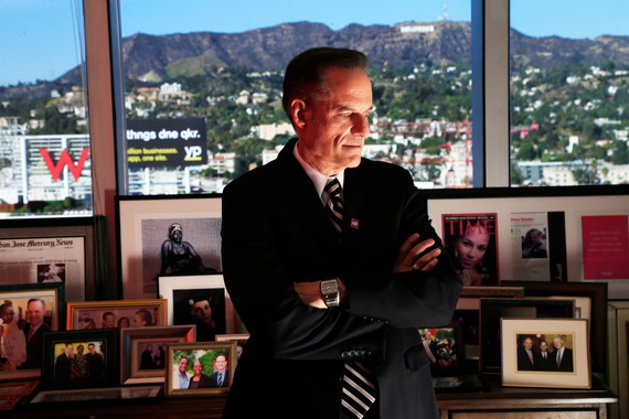 Michael Weinstein, president of the AIDS Healthcare Foundation, in his 21st-floor office in the Sunset Media Center.
