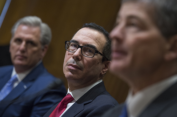 Steven Mnuchin during his Senate Finance Committee confirmation hearing Thursday (Credit: Getty)