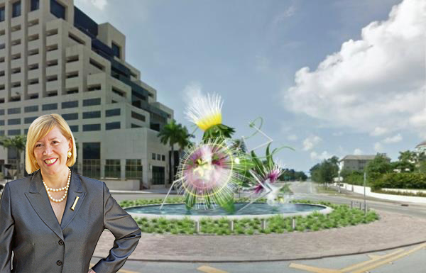 Rendering of the sculpture. Inset: commissioner Jeanette Slesnick