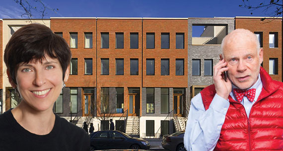 Abby Hamlin and Francis Greenburger with the State Street townhouses in Boerum Hill