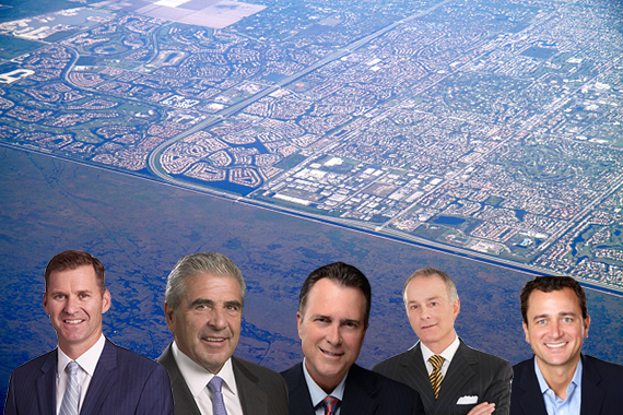 Aerial of Miami west of the Everglades (Credit: Getty Images). Inset: Todd Watson, Ed Easton, Jose Juncadella, Jeff Bercow, Scott Gregory